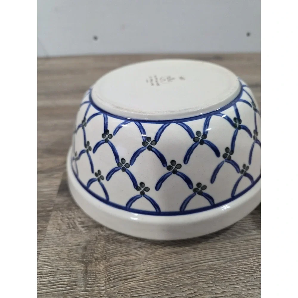 Boleslawiec Plate Hand Made In Poland - White, Blue and Green - Vintage 8